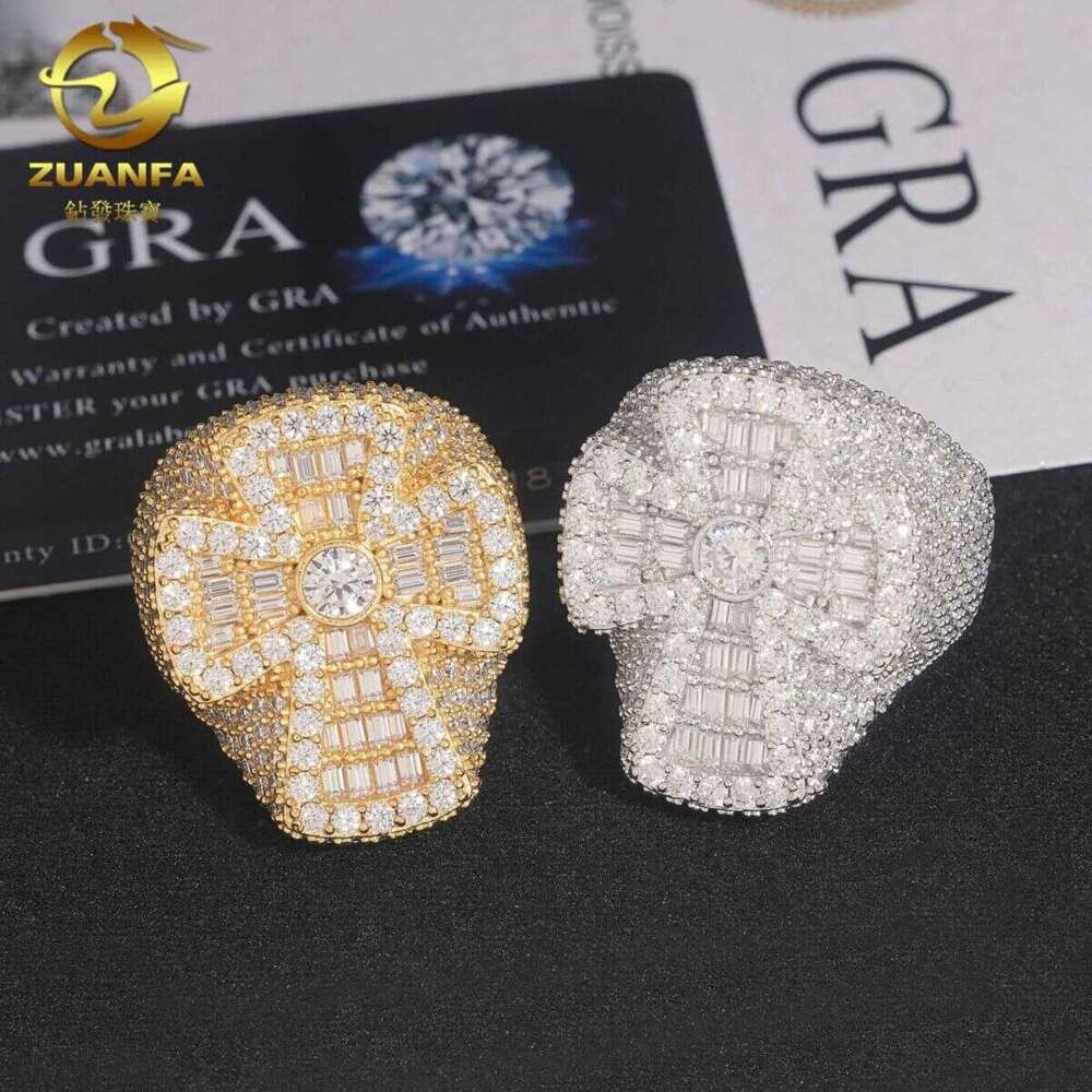 ZUANFA new personalized cross moissanite sier hip-hop mens ring