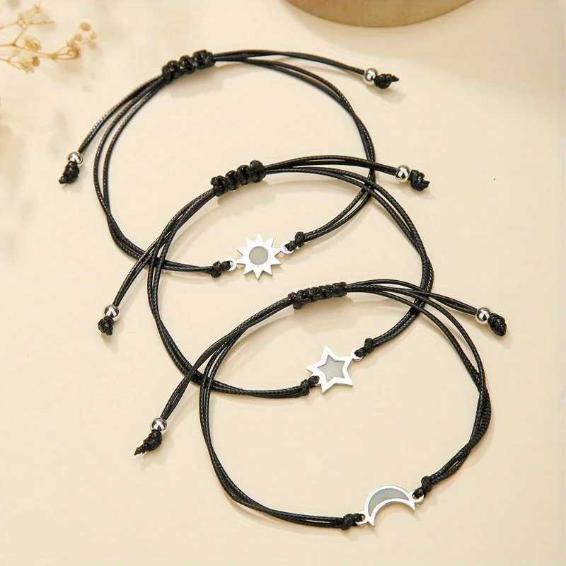 Luminous Moon Sun and Star Bracelet Set - Hand Woven Black Rope Perfect for Daily Wear or Special Occasions Daily BraceletT251110