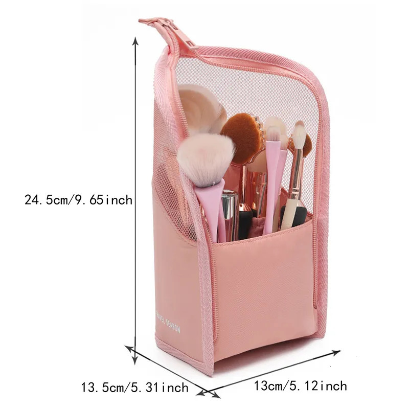 Makeup Brush Case Makeup Brush Holder Travel Waterproof Cosmetic Bag Stand-up Foldable Makeup Cup with Zipper Black Pink 251110