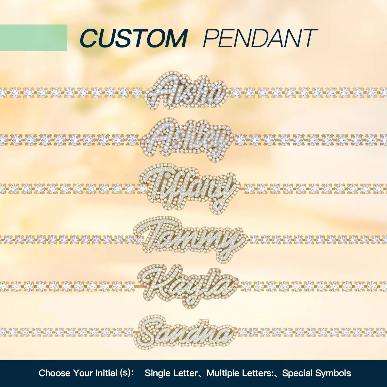 Custom Name Pendant Necklace 925 Sterling Silver Moissanite Letters Pendant Tennis Chain Necklace