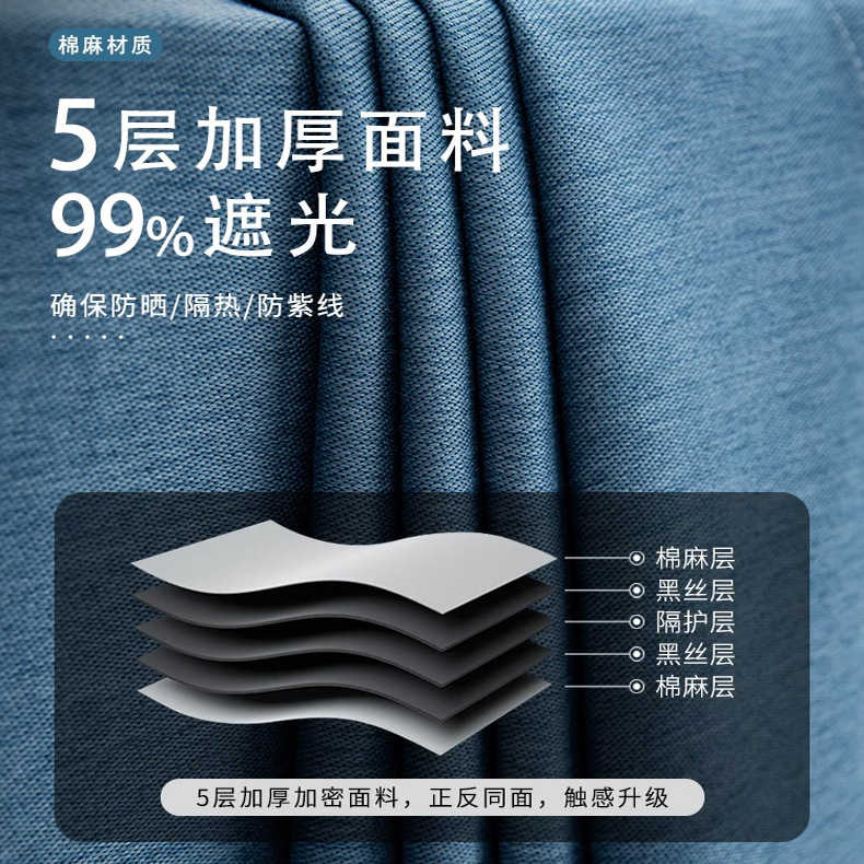 T0369 double-sided linen full blackout curtain cloth new Chinese style soundproof living room bedroom solid color splicing cotton and linen finished c