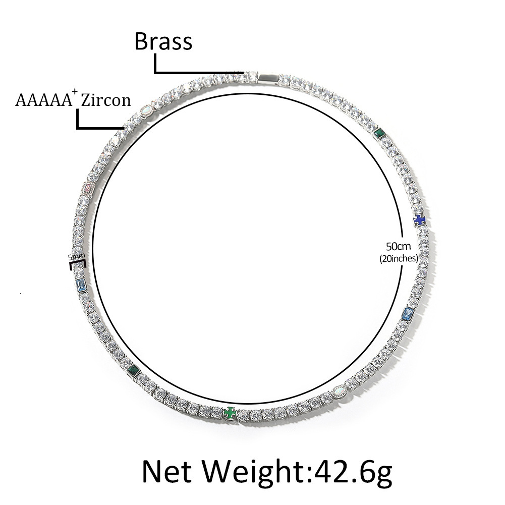 Hip Hop Full Colorful Cz Stones Opal Tennis Chain Necklace 14k Real Gold Plated Copper Bling Cubic Zircon Unisex Chains Party Rap Jewelry Accessories 