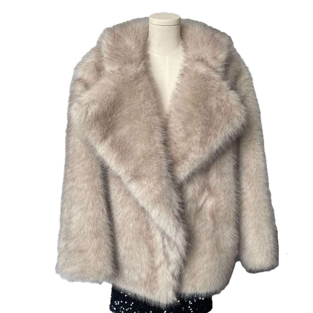 Faux Large Thick Women's Layer Fox Double Lapel MidLength EcoFriendly Fur Coat