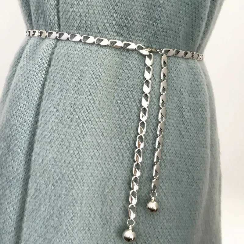 Metal Ball Pendant Waist Chain Text Thin Belt Gold Silver Long Girl Fem Belt Used for Dresses Leather Decorations Belts X250410