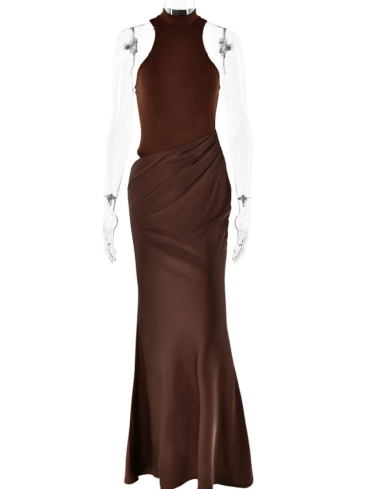JULISSA MO Satin Sexy Hollow Womens Maxi Dress Black Sleeveless High Waist Dress Womens Autumn Tight Elegant Party Club Dress 250409