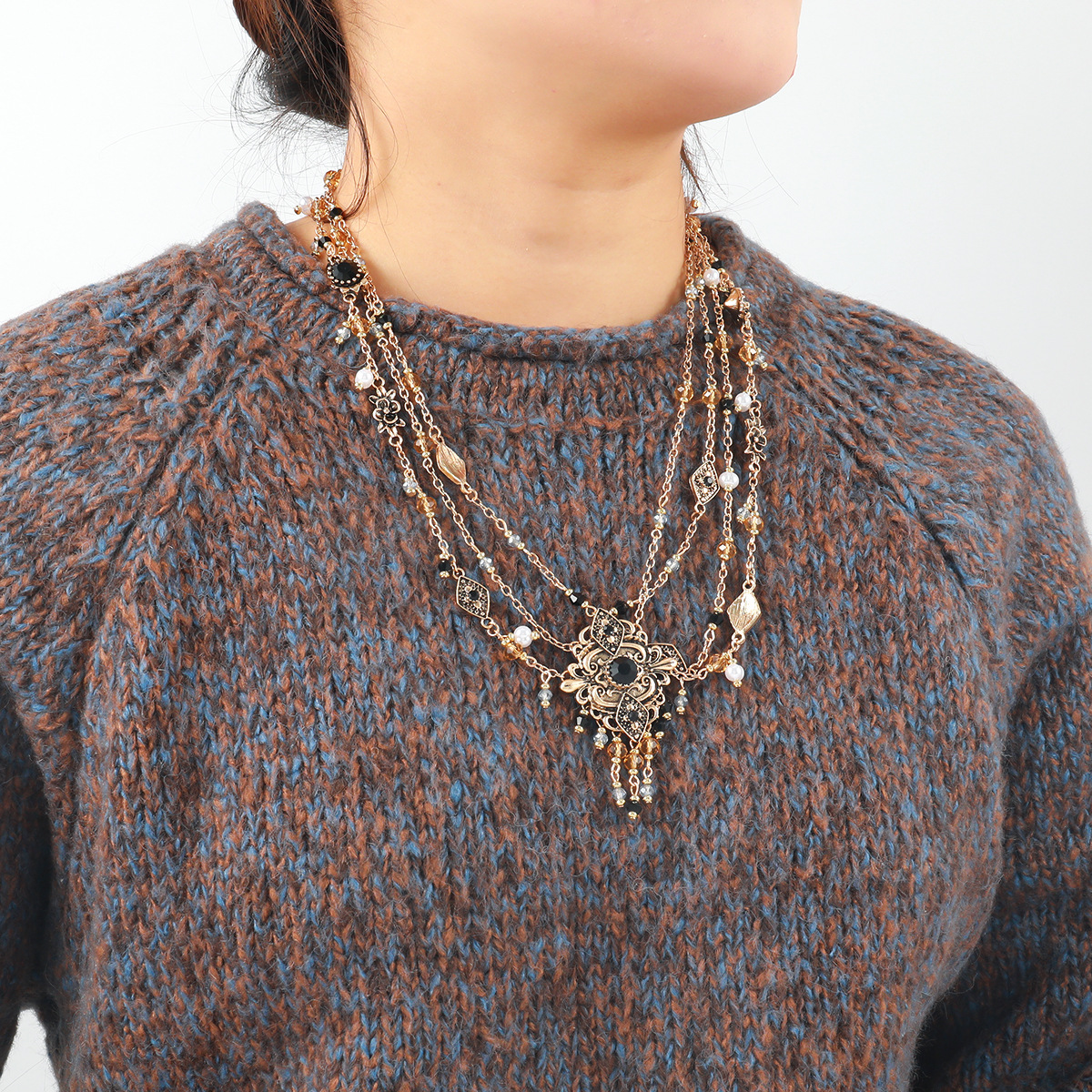 Exquisite Bead Multi Layer Diamond Inlaid Design Necklace Bohemian Style Autumn Women s Sweater Chain Fashion Love Birthday Gift Necklace