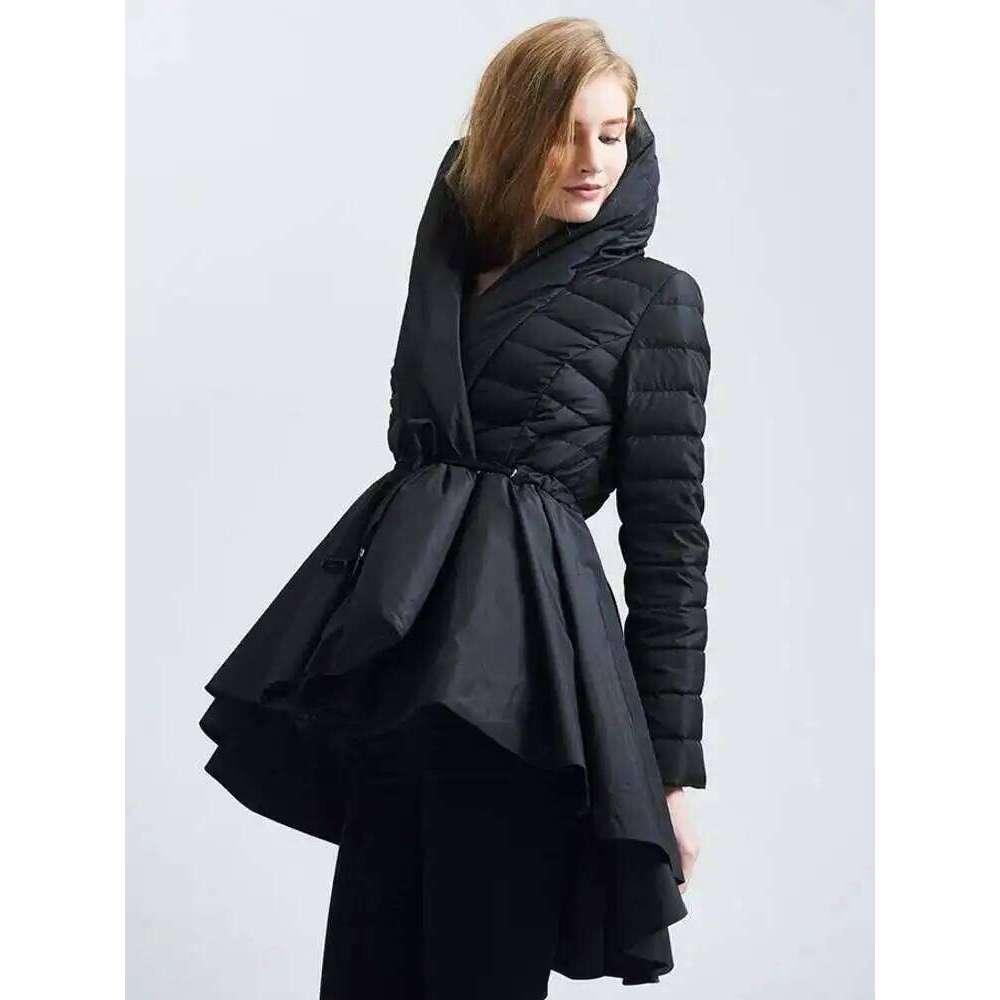 Fashion Women Duck Down 80% Cotton-Padded Coat Hooded Lace-Up Retractoin Waist Thick Parka Jackets Winter New 7Ab6535
