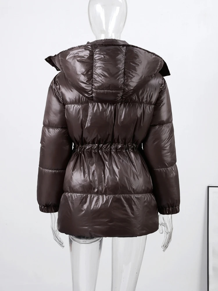 Casual Hooded Thicken Cotton Jackets Womens Loose Full Sleeves Zipper Lace-up Coats 2025 Autumn Winter Ladies Solid Outwear 251107