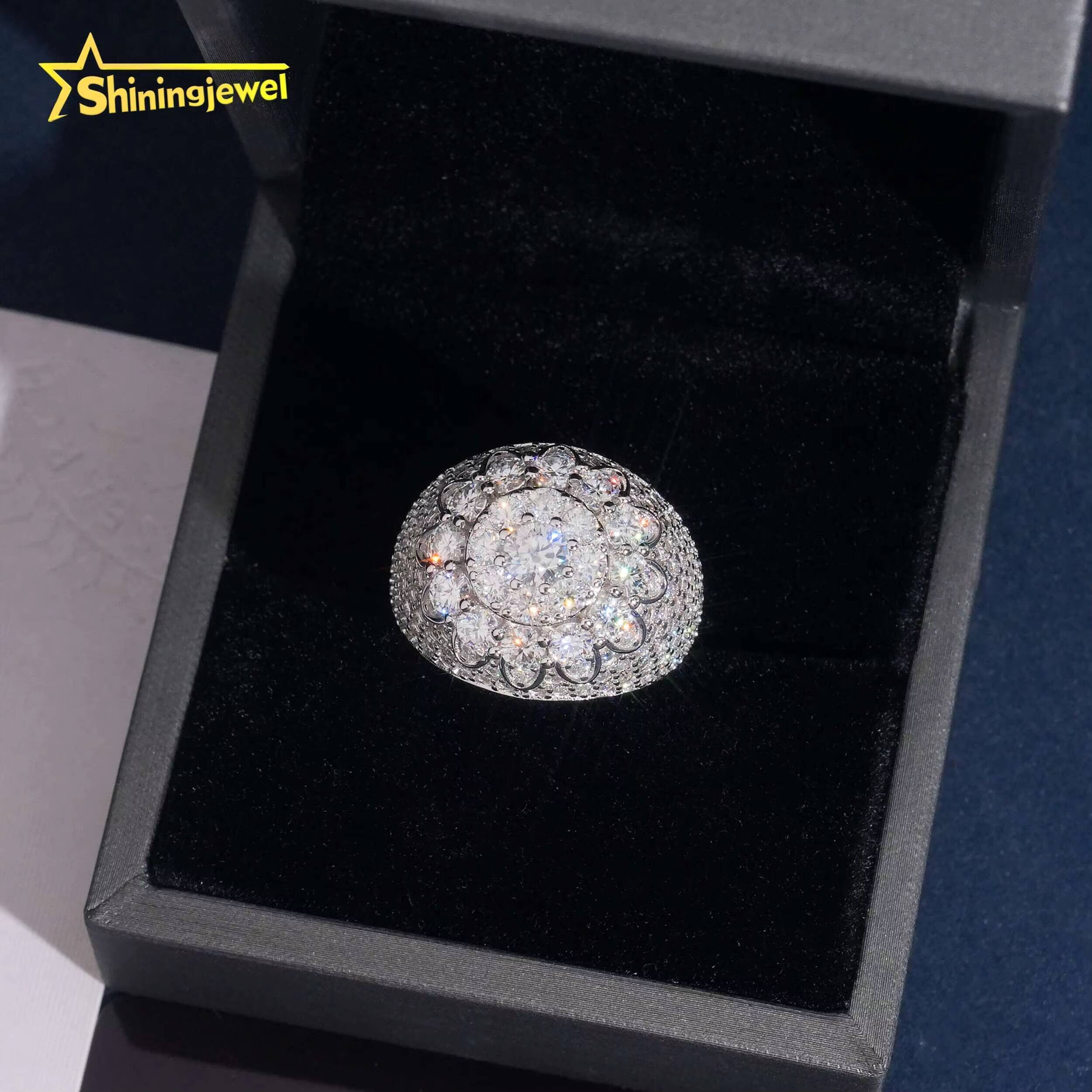 USA Local Stock Fashion Ring Round Hip Hop Style Iced Out VVS Moissanite Jewelry Custom Silver 925 Diamond Flower Rings