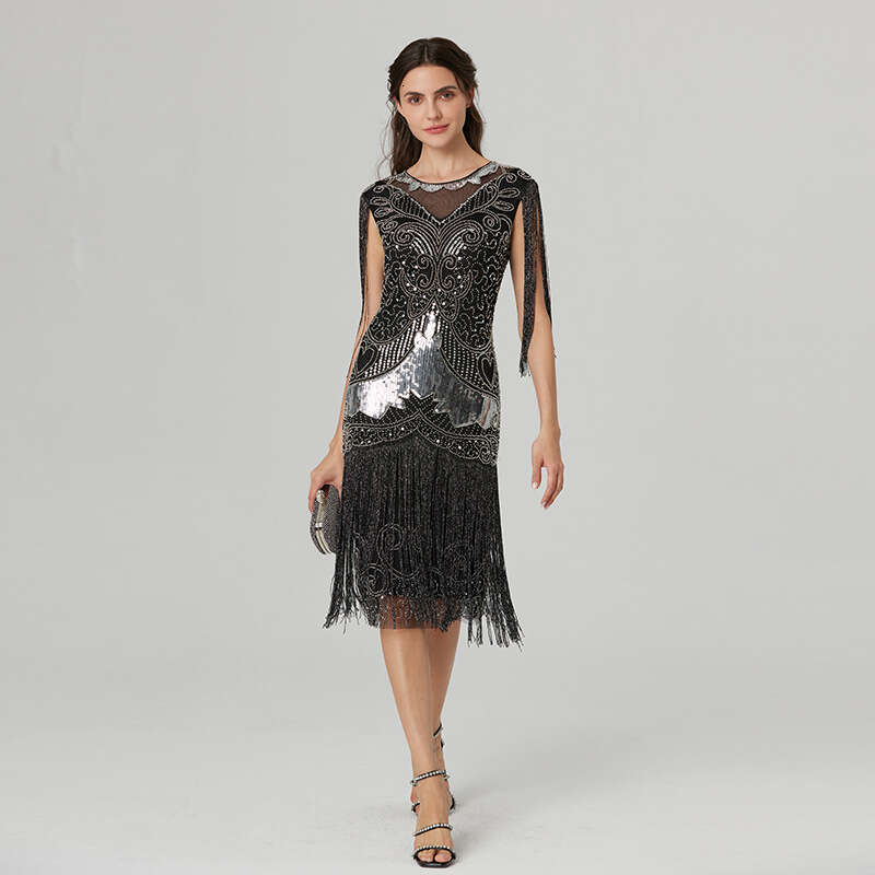 Sequin Fashion Slim Fit Hot-Selling Retro Sleeveless Tassel Latin Dance Night club maxi dress SEXY DRESSES FOR WOMEN