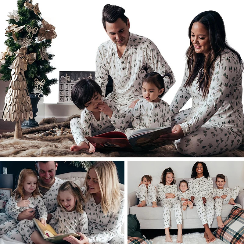 Fashion Xmas Tree Print Christmas Pajamas Mom Dad Childrens Baby Family Matching Outfits Loungewear Sibling Couple Look Pijama 251104