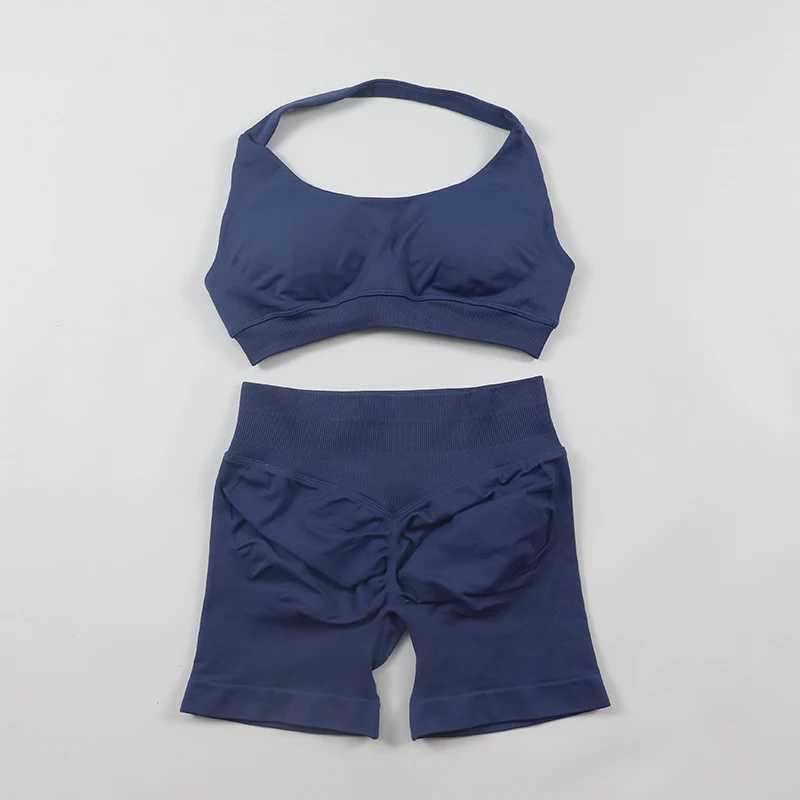 Impact shorts set seamless set womens camisole sports bra low waist pleated Bum gym shorts 2-piece sportswear workout suit W250410