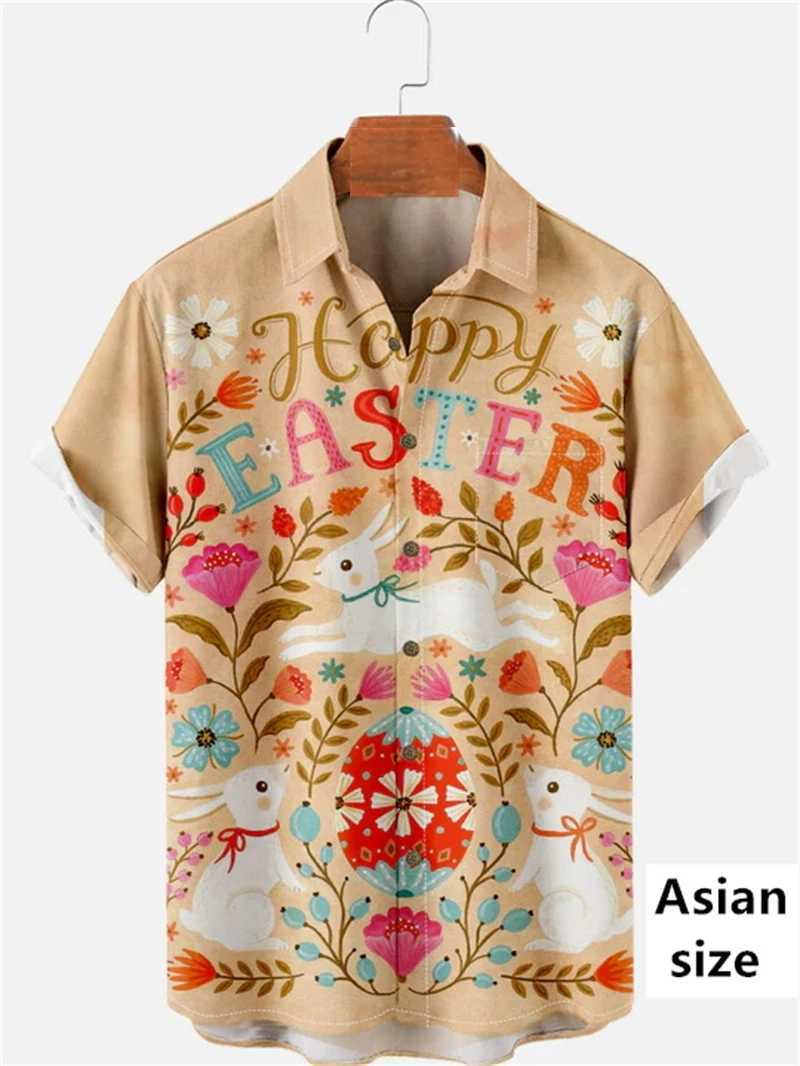 Easter Summer Jesus Cross Mens Short Sleeve 3D Printed Rabbit Egg Printed Button Up Shirt Casual Christian Shirt X250410