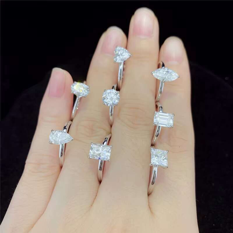 Wholesale Silver Moissanite Ring 1CT 2CT 3CT Round Pear Heart Shape Fashion Jewelry Moissanite Ring for Engagement
