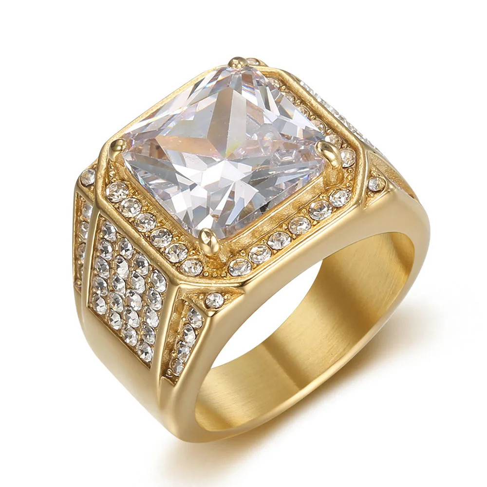 Rhinestone Inlaid 3A Zircon Stainless Steel Hiphop Mens Ring Steel Rings 251023