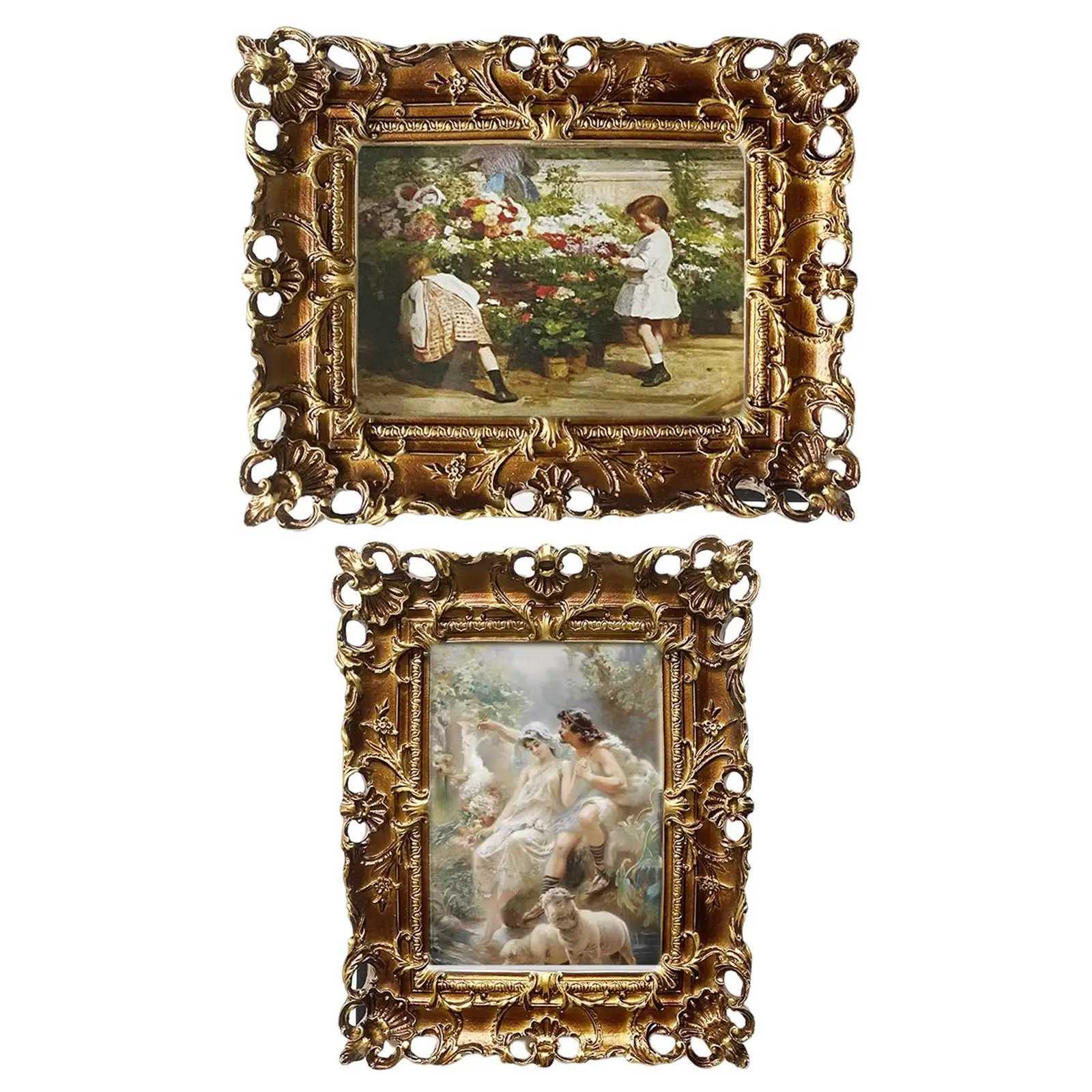 Vintage Style Picture Rectangle Embossed Display Tabletop Wall Hanging Resin Photo Frame for Decoration Home Arts Portrait L251110 H260306
