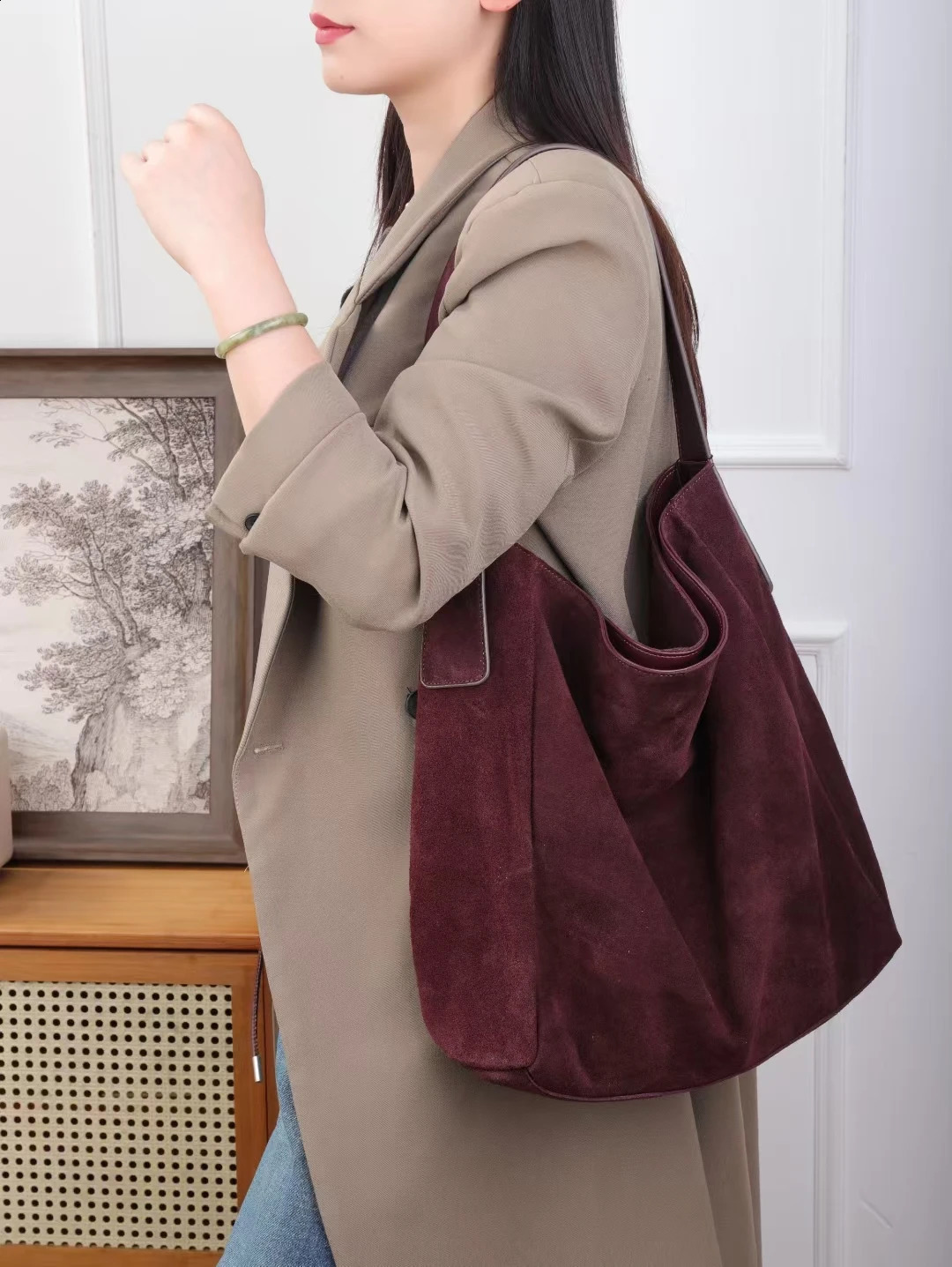 Soft Suede Cow Leather Womens Shoulder Crossbody Bags Ladies High Quality Large Tote Bag Autumn Winter 251106