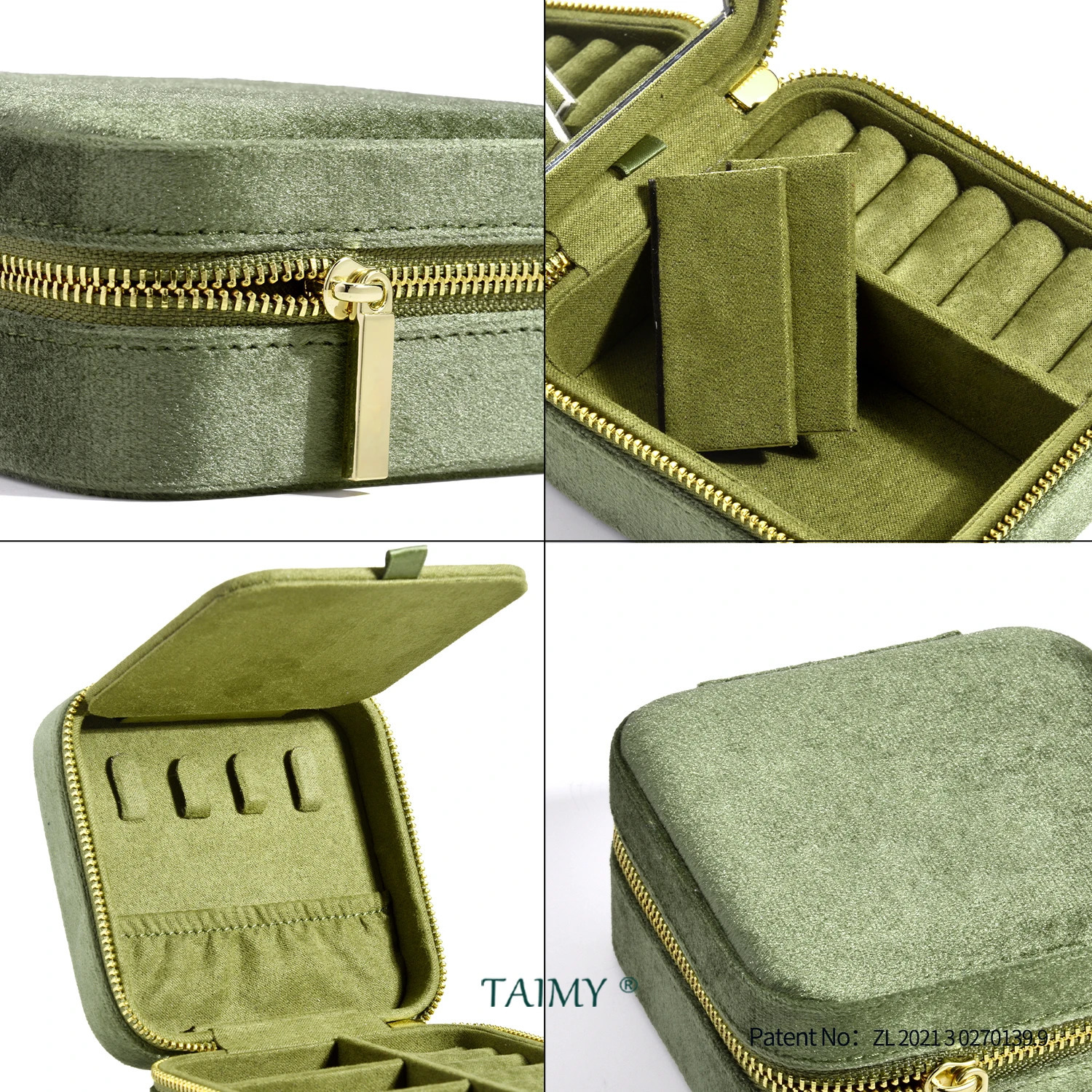 TAIMY Vintage Velvet Travel Jewelry Storage Ring Box Flip with Mirror Organizer Support Custom Retro Green Jewelry Box 250409