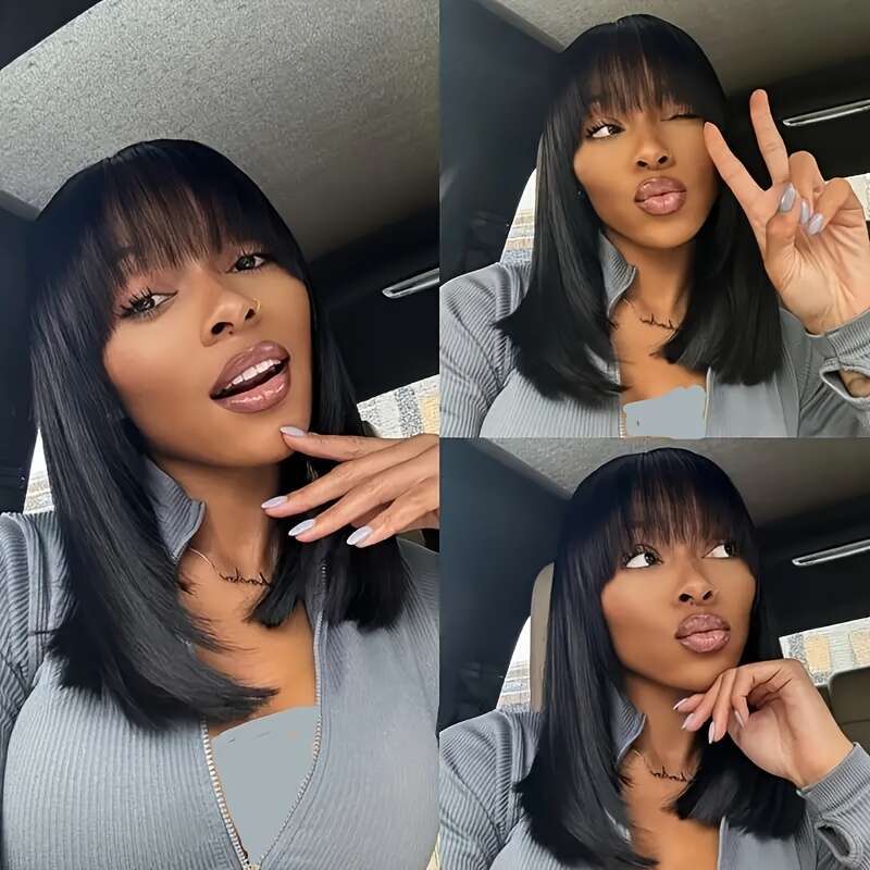 Women's Glueless Wig Bangs Natural Brown Human Density , HD Lace Front, Pre-Plucked Hairline With Baby Hair, No Glue Needed, Easy To Style For Ev