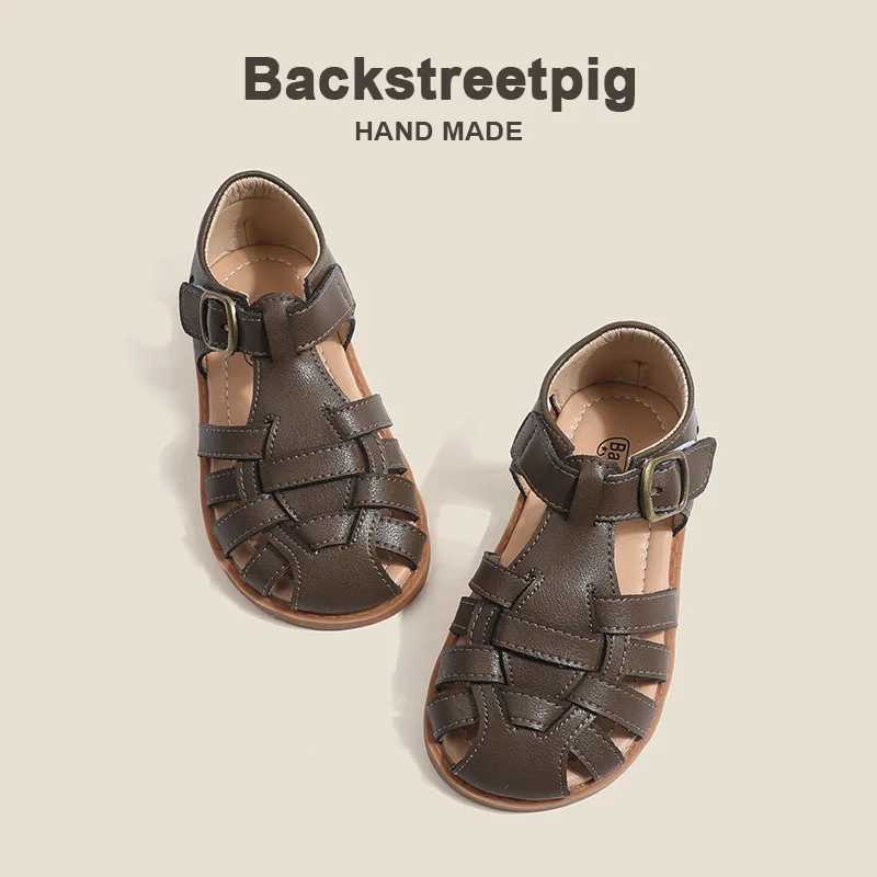 Childrens sandals girls fashionable Roman woven genius leather sandals anti slip soft sole summer shoe sizes 22-31 Z250410