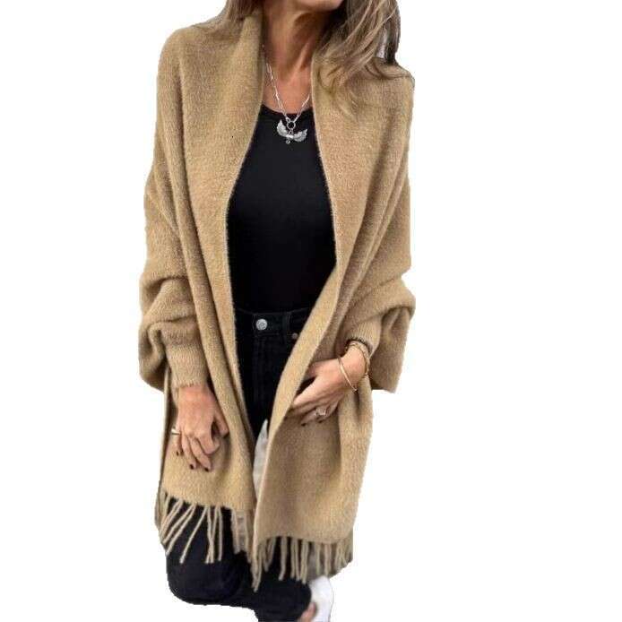 2025 Autumn Winter New Cross-Border Foreign Trade Women's Faux Mink Fur Cape Tassel Shawl Solid Color Thickened Warm Batwing