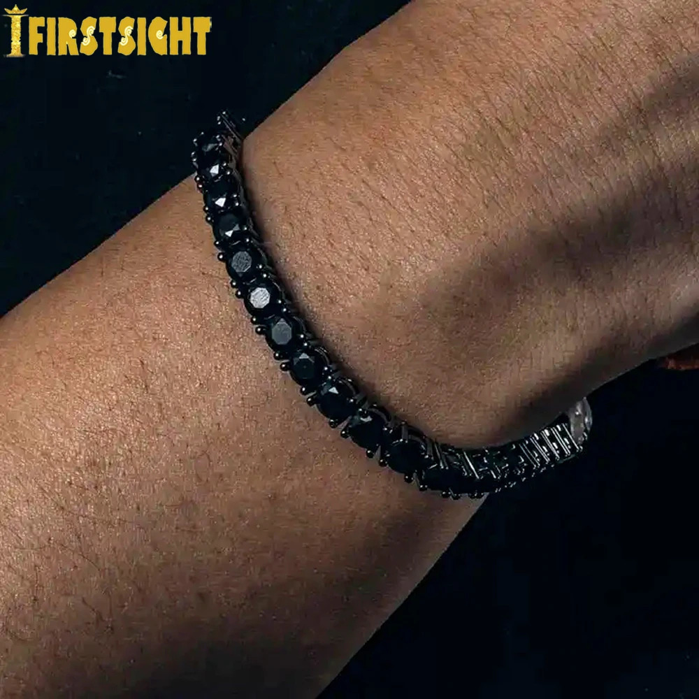 Iced Out Bling Cubic Zirconia Tennis Chain Bracelet 5mm Black Color Charm Bangle Hip Hop For Women Men Jewelry 250408