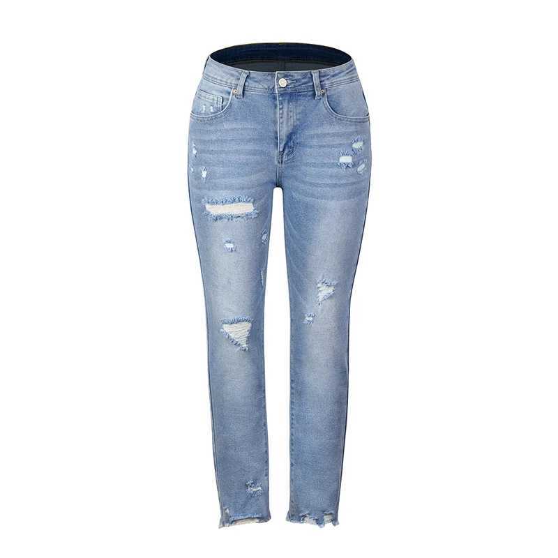 Stretch Womens Jeans 2023 Trend Blue Hight Waist Ripped Casual Fashion Streetwear Denim Pencil Pants C251110