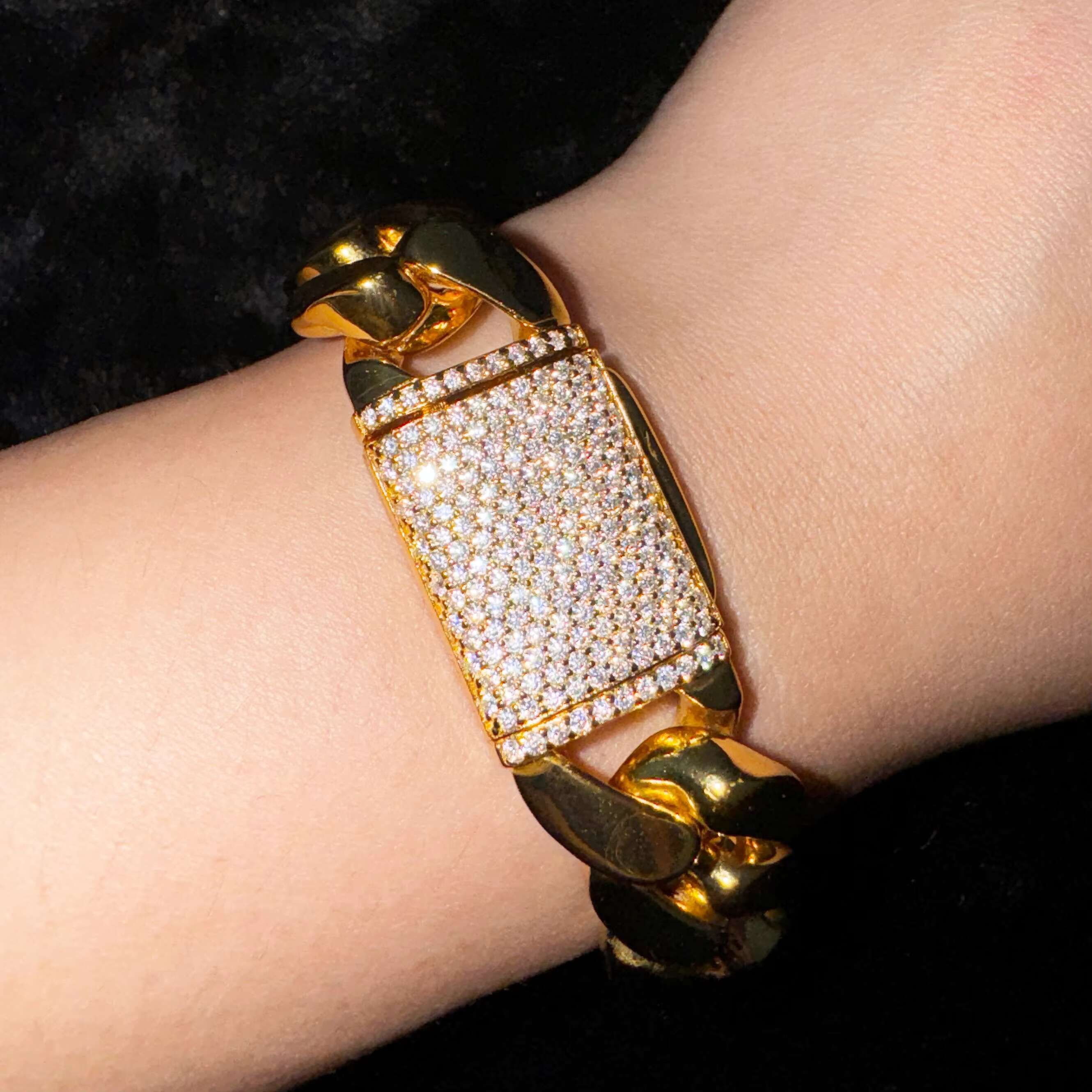Hiphop Cuban Link Bracelet Plain 14k 18k Gold Plating 925 Silver Iced Out Clasp Miami Cuban Bracelet