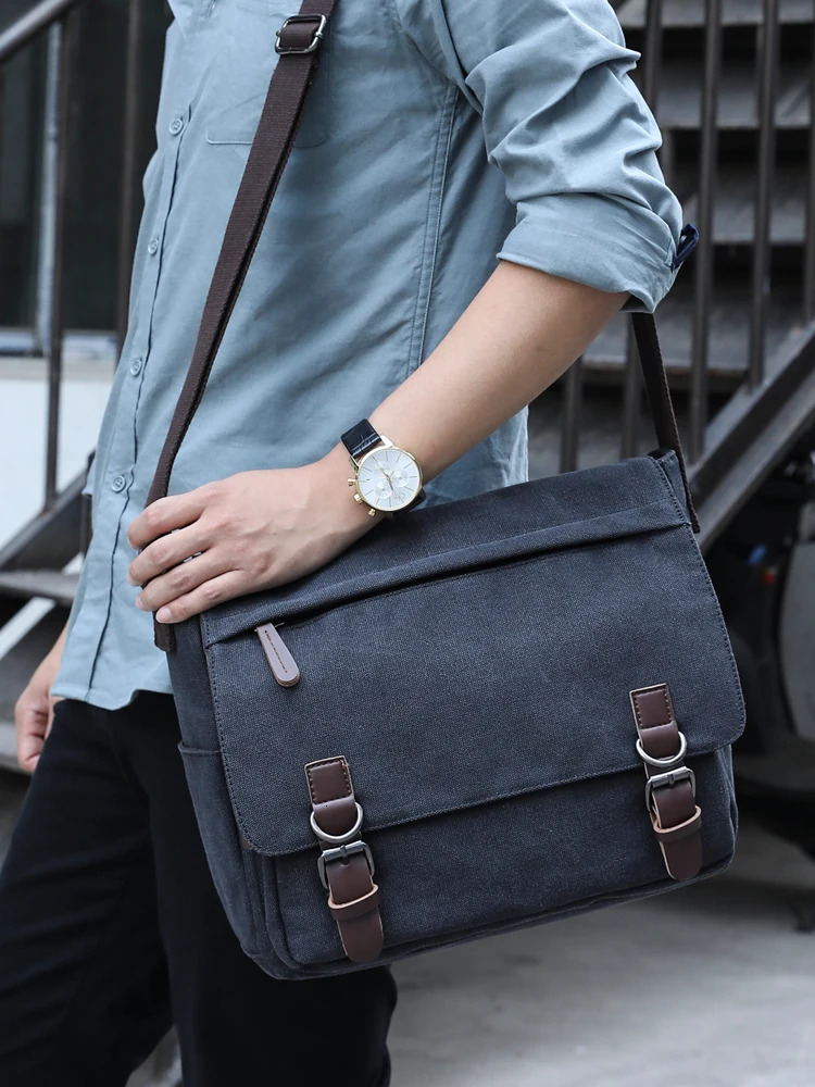 Vintage Bag Canvas Laptop Shoulder Messenger Men Casual Crossbody Bags School Bookbag 251110