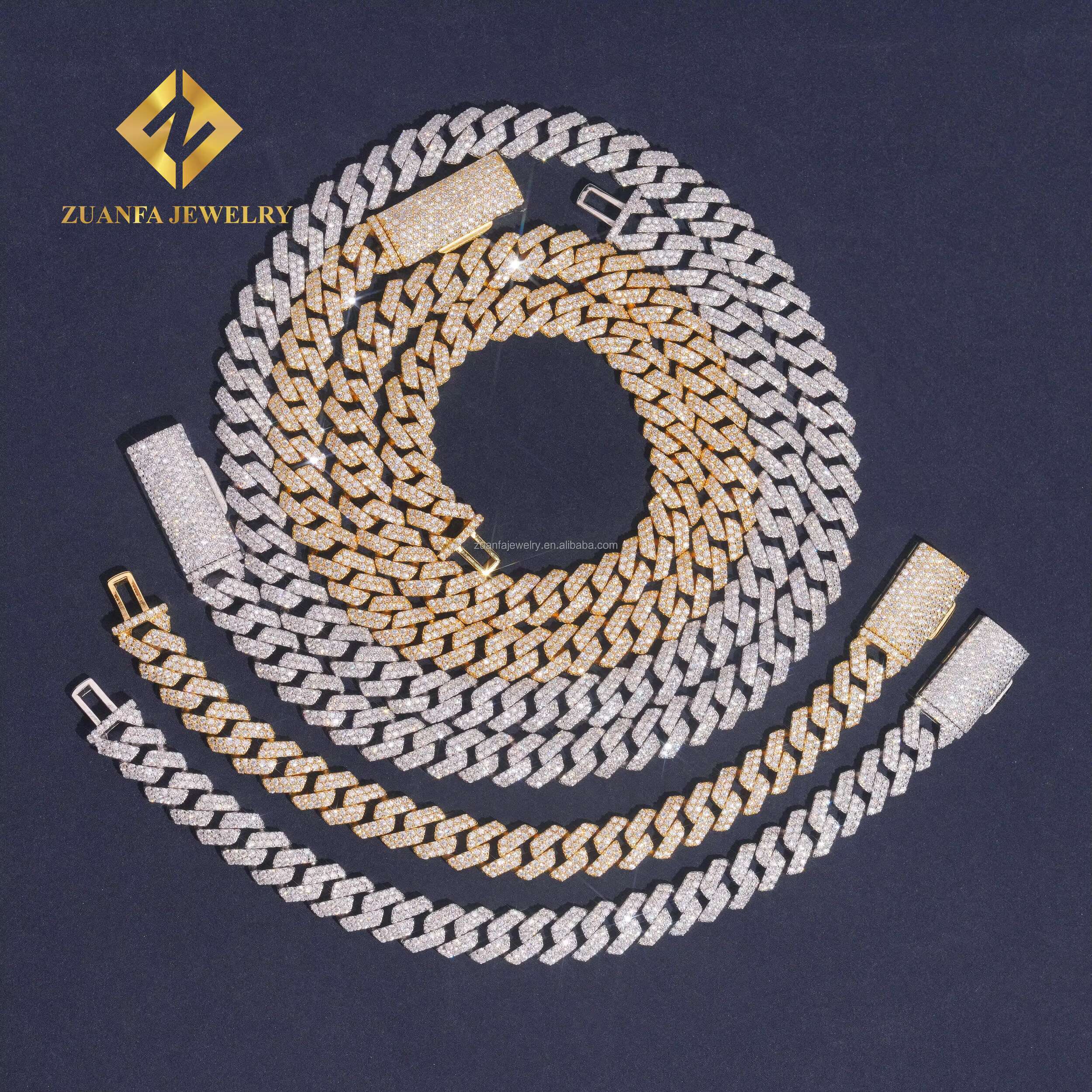 2025 best-selg jewelry 10mm two row pure sier chilled hip-hop pass tester Miami Cuban k and bracelet