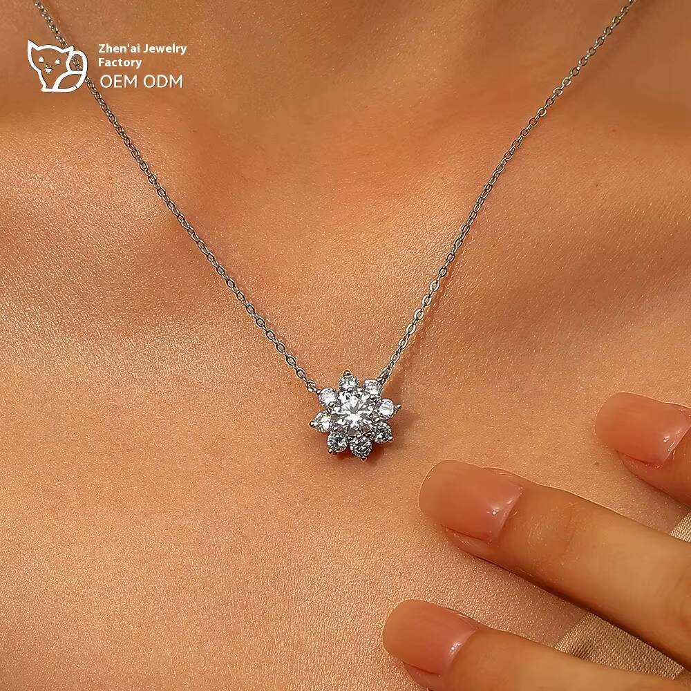 Elegant Luxury S925 Sterling Silver Sunflower Pendant Necklace for Women Moissanite Flower with Collarbone Chain