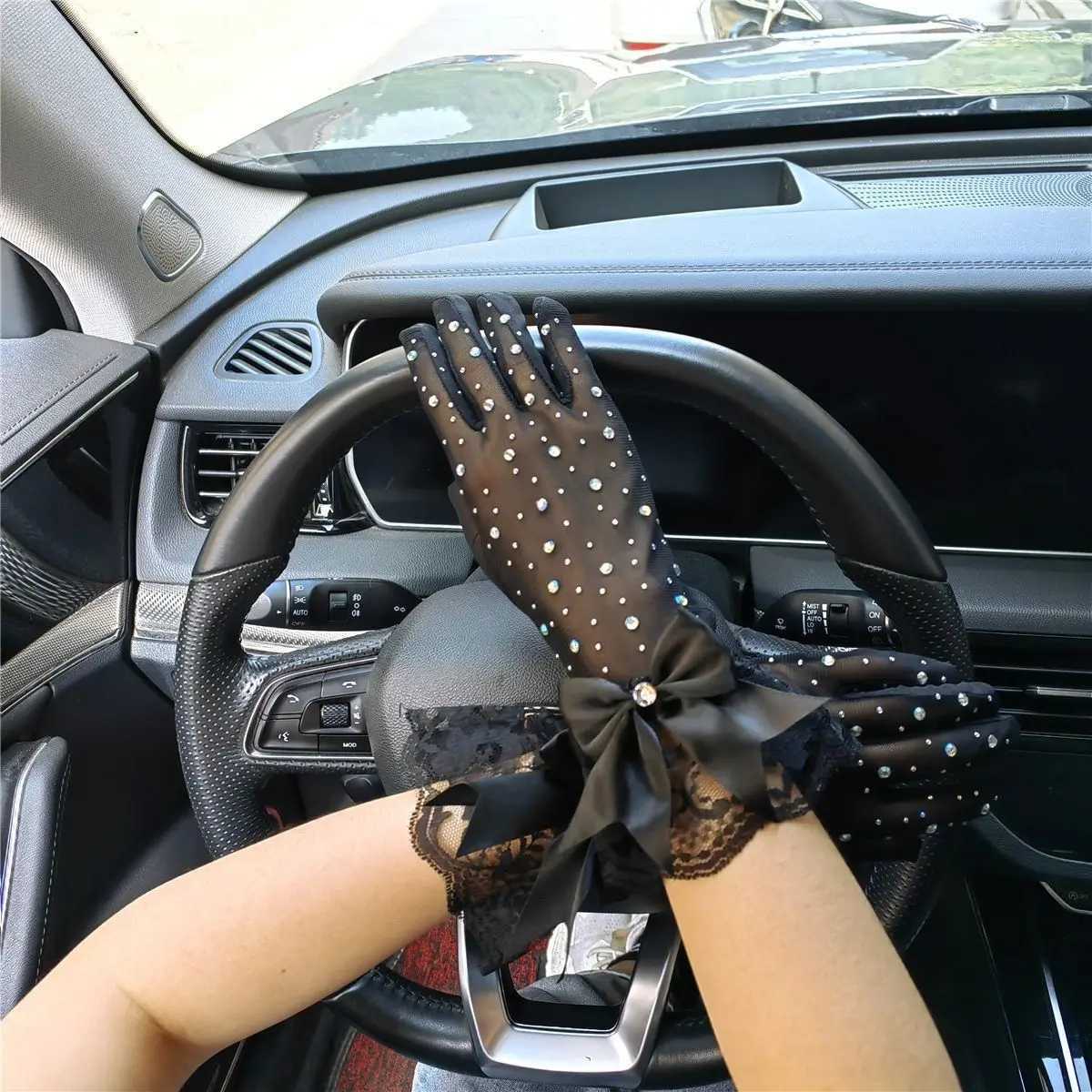 Women Sexy Transparent Shiny Pole Dancing High Stretch Gloves Stage Performance Cosplay Mesh Lolita Elegant Short Ruffle L251110