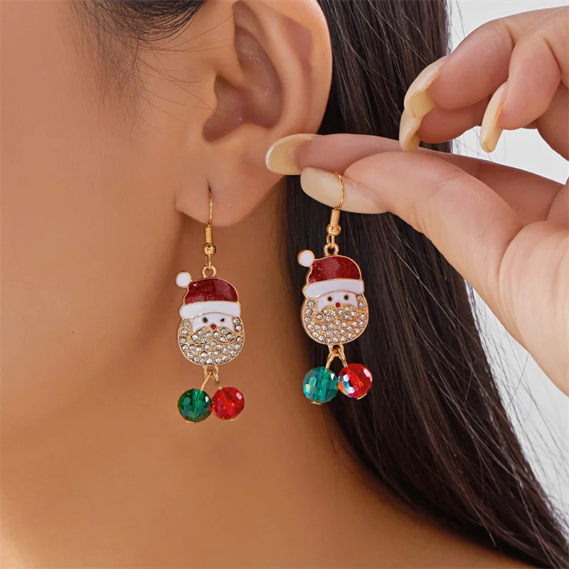 Fashion Christmas Snowman Snowflake Earrings for Women Shiny Crystal Zircon Santa Claus Dangle Earring Girls Party Jewelry Gifts 251031