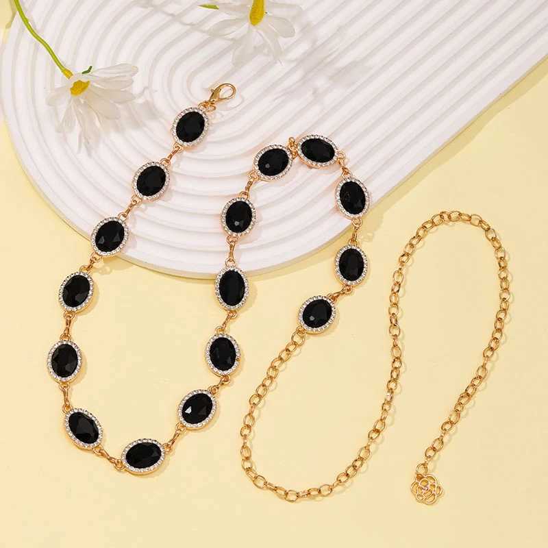 Long waist chain with rhinestone inlay Bohemian body chain elegant metal chain belt dress X250410