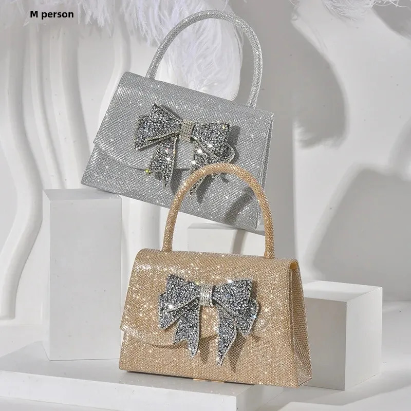 Elegant Butterfly Knot Evening Bag Diamond Embedded Clutch Dress Bag Wedding Reception Handbag Small Square Bag Trendy Cross-Bor R251110