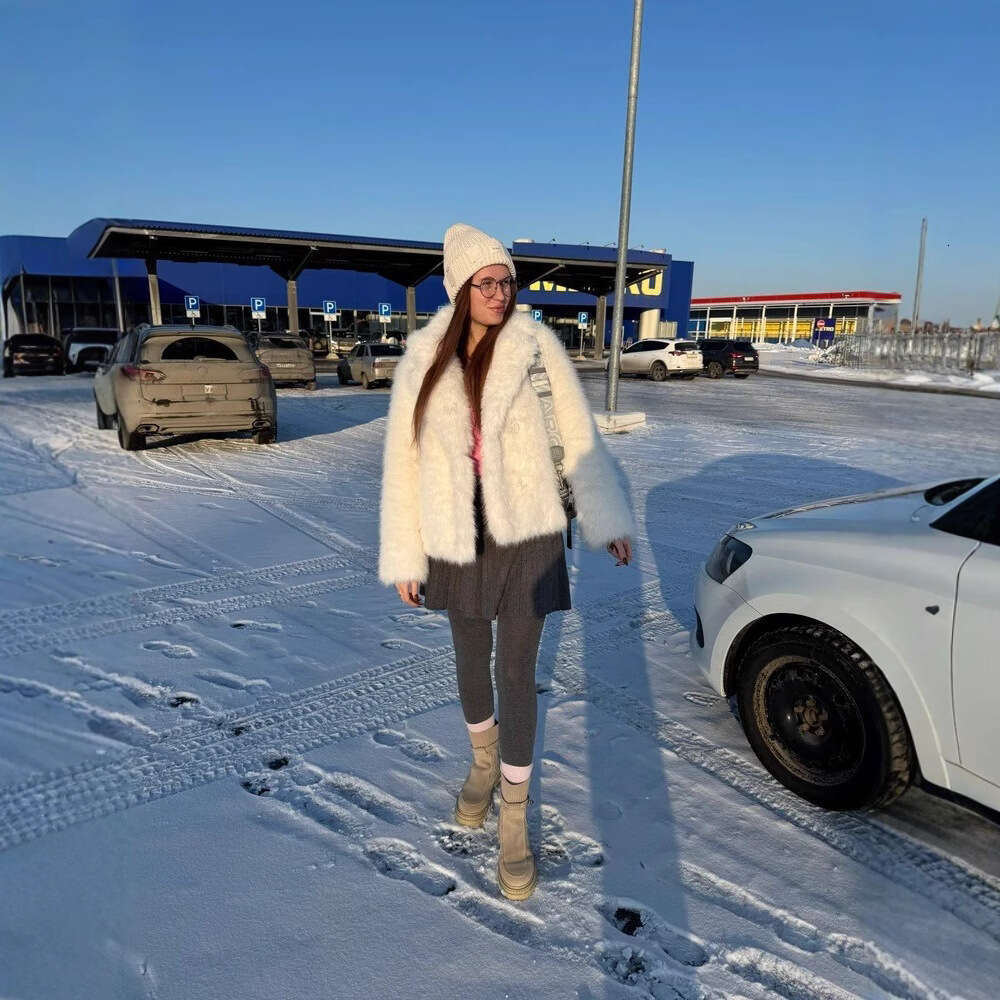 Fashion Collar Fox Faux Winter TurnDown Plush Overcoat Loose EcoFriendly Fur Coat