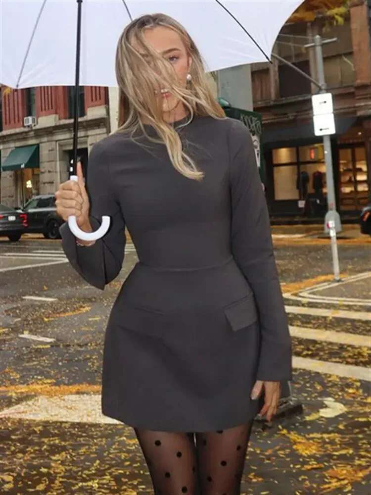 Elegant Long Sleeve Half Turtleneck Dress Women Sexy Autumn Spring Hip Package Skirts For Female 2024 Newest Slim Party Dresses