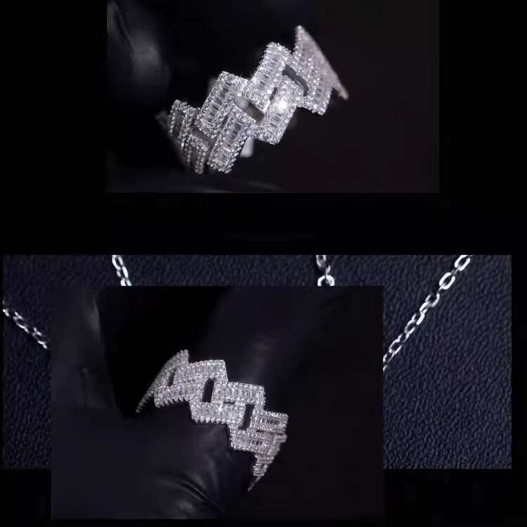 Hip Hop Men Women Fine Jewelry Iced Out Gold Plated 925 Sterling Silver VVS Baguette Moissanite Diamond Cuban Link Ring