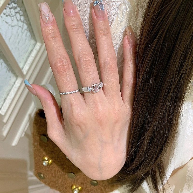 Natural Mother Of Pearl Hollow Sugar Cube Powder Diamond Micro Paved Zircon Ring Designer Ring Fashion Exquisite Fashion Ring Finger Ring