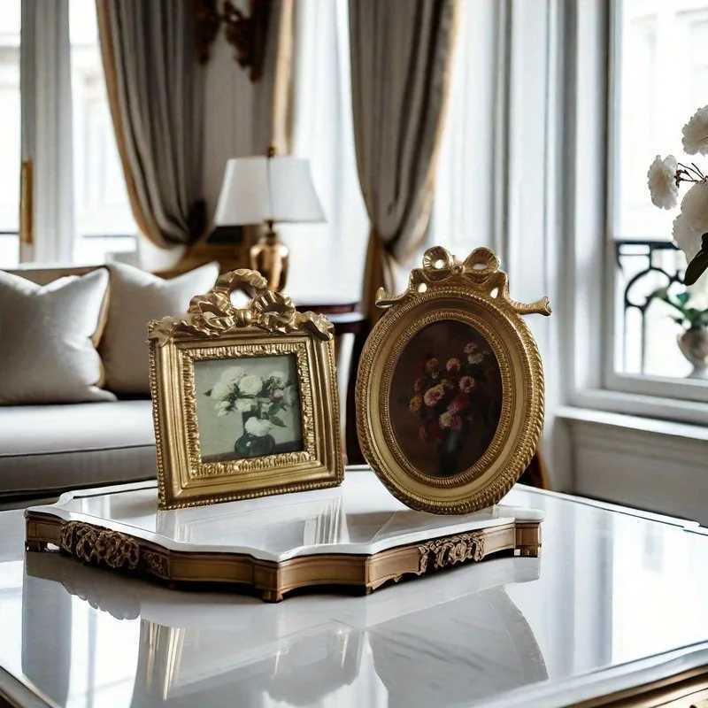 European Style Retro Carved Floral Resin Photo Frame Gold Color Square Design for Desktop Display and Wall Hanging Home Decor L251110 H260306