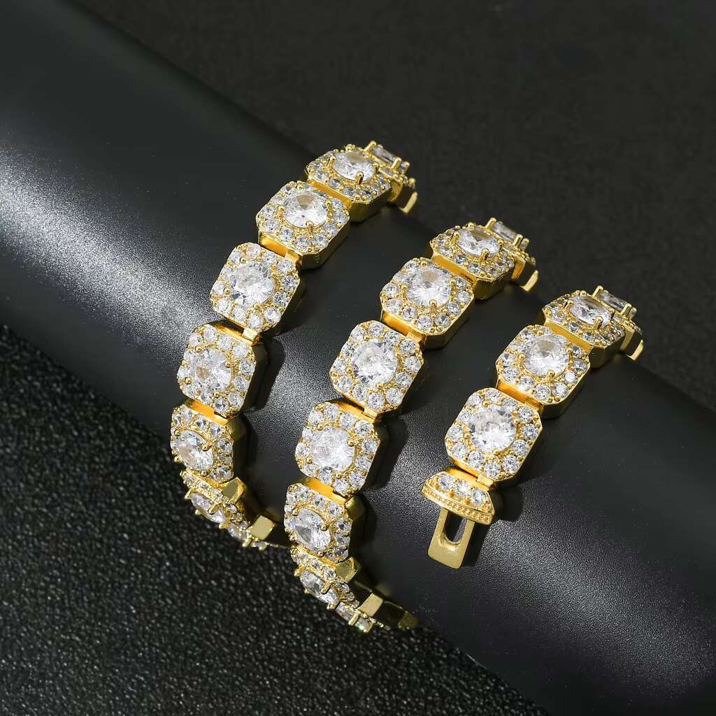 Fashion Princess Cut Tennis White Gold Iced Out Hip Hop Jewelry Brass 13mm Moissanite Cuban k Chains for Men