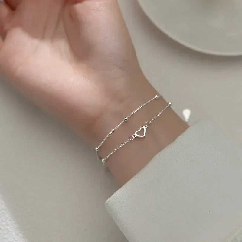 925 Sterling Silver Double Love Heart Hollow Round Beads Bracelet Female Fashion Romantic Jewelry New Classic Adjustable GiftsT251110