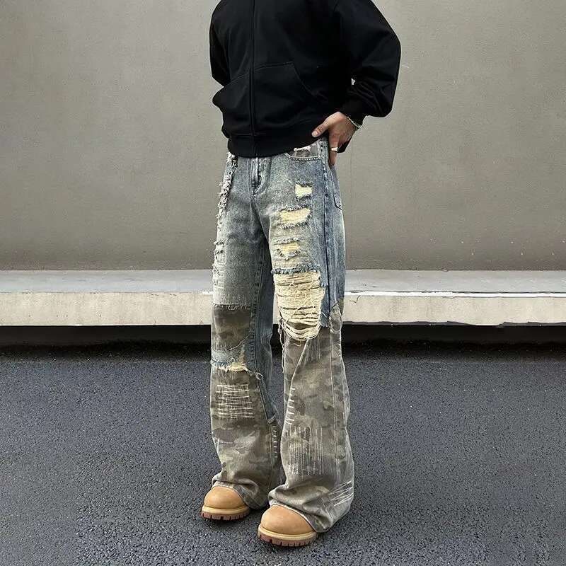 American High Street Men Women Trendy Washed Straight Leg Jeans For Couples Loose Retro Spring And Autumn Casual Pants Y2k
