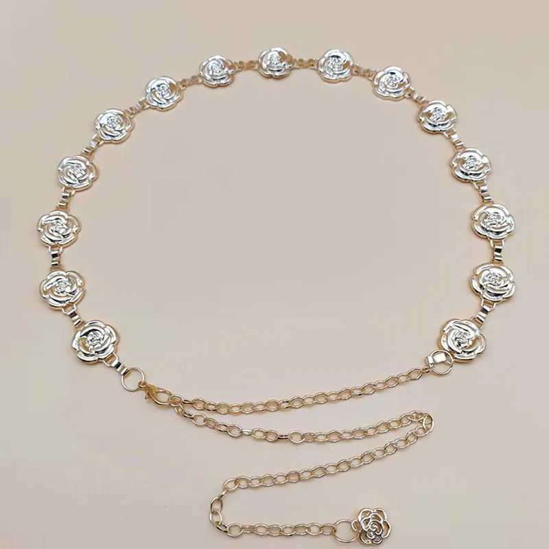 1Pc gold silver rose colored chain strap warm and fashionable metal thin shiny floral strap Fem jeans dress decorative strap X250410