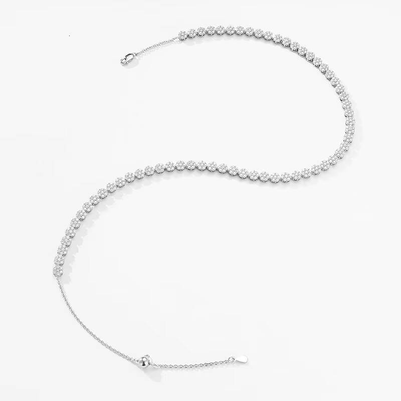 925 Sterling Silver Moissanite Full Diamond Plum Blossom Collar Necklace Advanced Adjustable for Weddings Parties Engagements