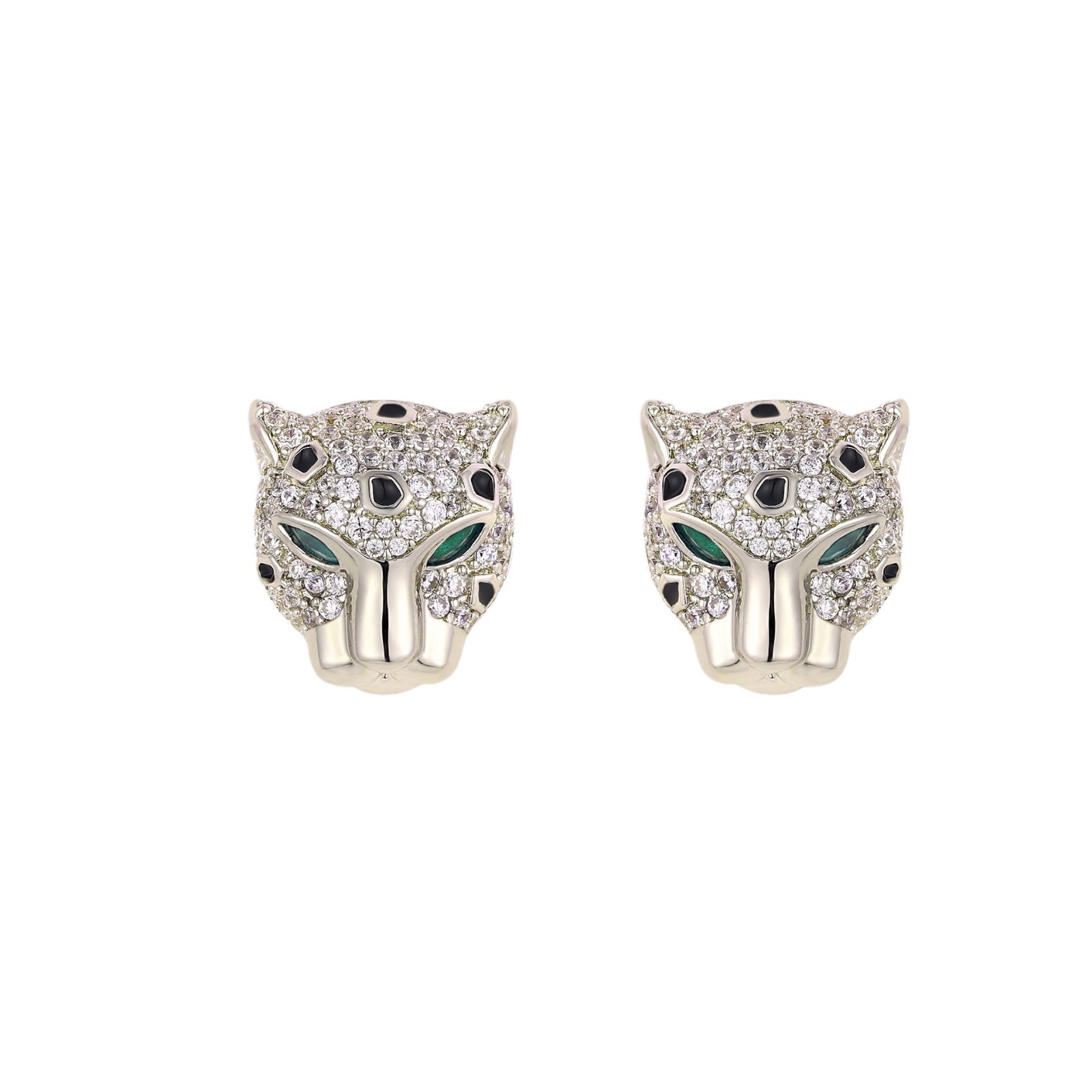 Designer Earring Green Eyes Leopard Stud Earrings Paved AAA Zircon Diamond 925 Sterling Silver Panther Earrings for Women Earbone Clip best Gift Jewel