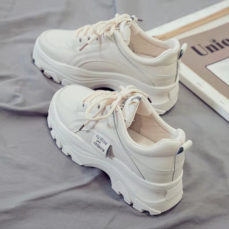 2025 new sponge cake thick sole height increasing casual women's shoes designer fashionable solid color sports white shoes