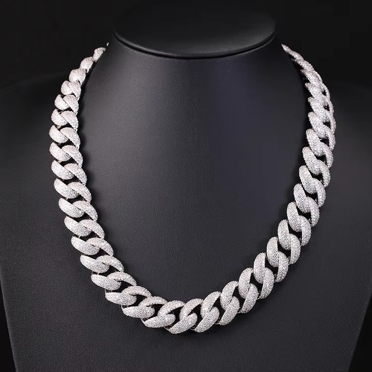 New Arrival Rapper's Hip Hop Jewelry 22mm Sterg Sier 5 Rows VVS Moissanite Iced Out Thick Cuban k Chain Necklace