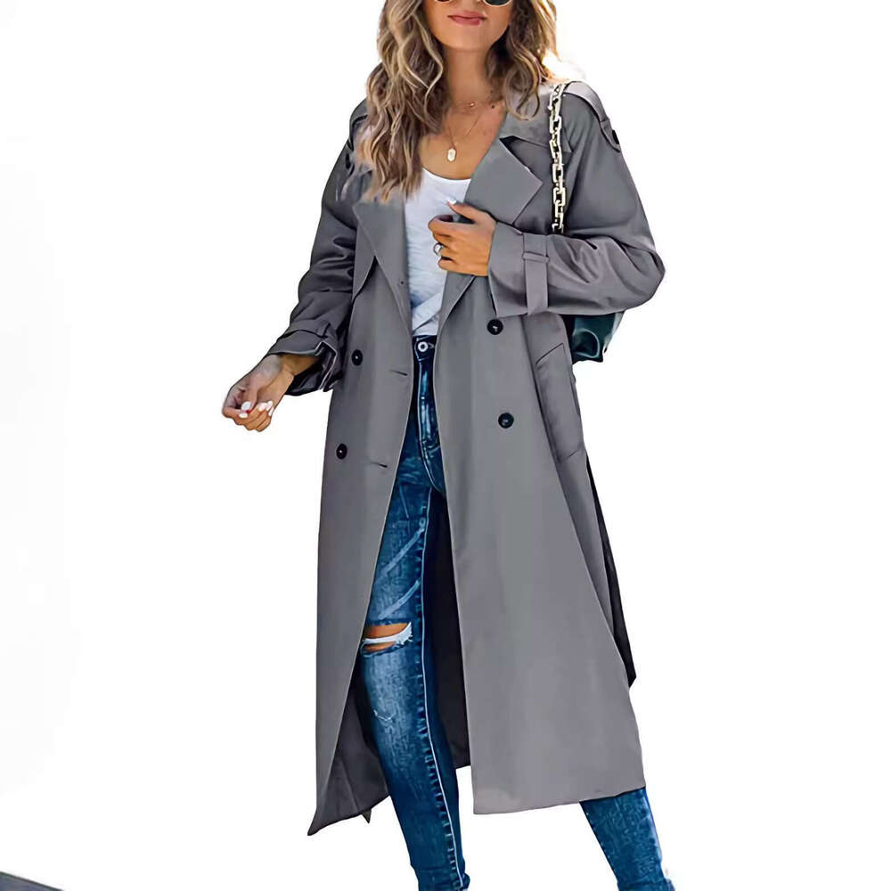 In Stock!Amazon Independent Station Cross-Border European American Style Women's Winter and Autumn Trench 2023 Export Coat