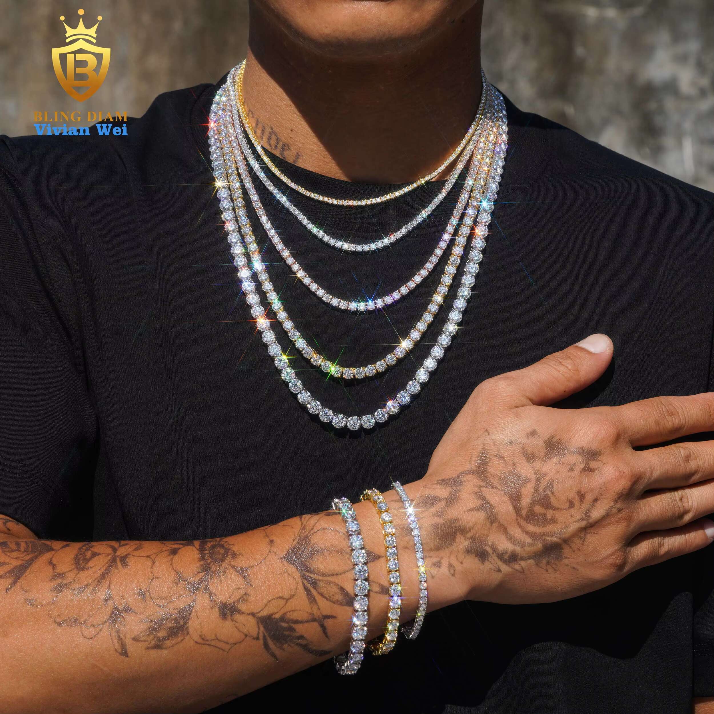 Ready to Ship Tennis Bracelet Necklace Sterling Silver 925 Hip Hop Jewelry Iced Out VVS Moissanite Diamond Tennis Chain